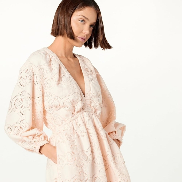 The Drop Pants - The Drop Women's Long Sleeve Crochet Lace Deep V-Neck Short Romper